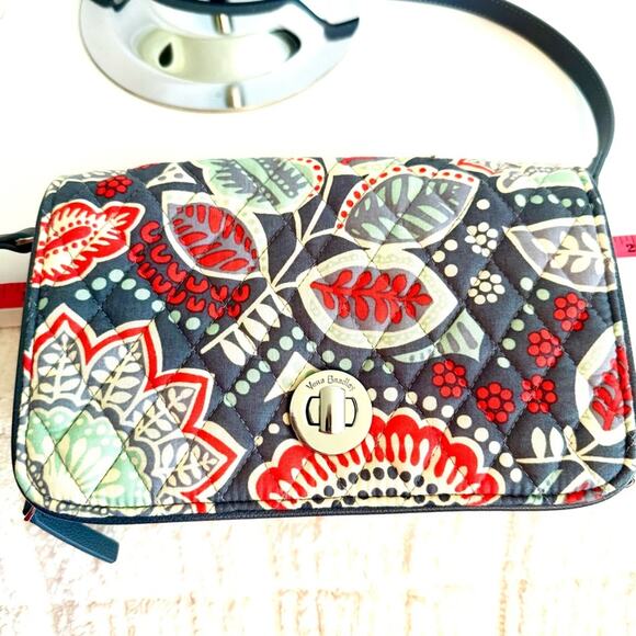 Vera Bradley Flap Zipper Closure Wallet Purse Crossbody Blue/Gray Timeless - Picture 7 of 11